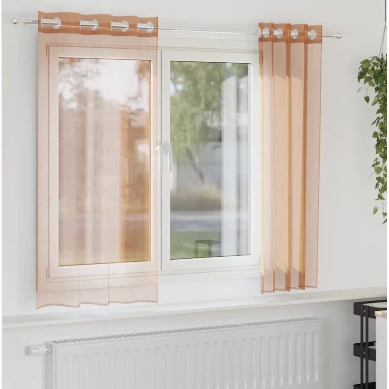 vidaXL Voile-Gardiner med Øskner 2 stk. Terrakotta 140 x 175 cm