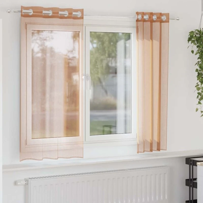 vidaXL Voile-Gardiner med Øskner 2 stk. Terrakotta 140 x 140 cm