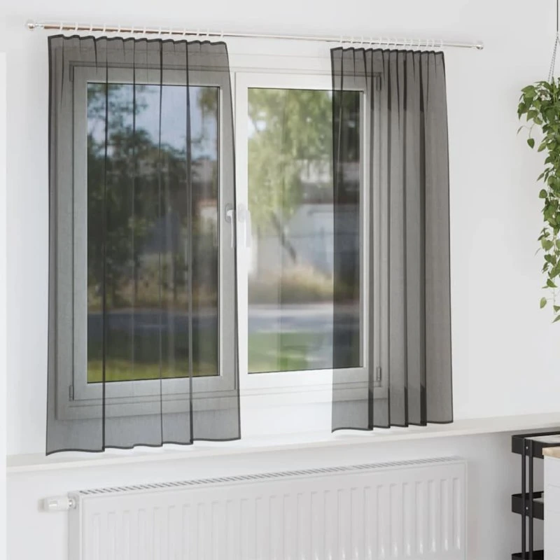 vidaXL Voile-gardiner med stanglommer 2 stk. sort