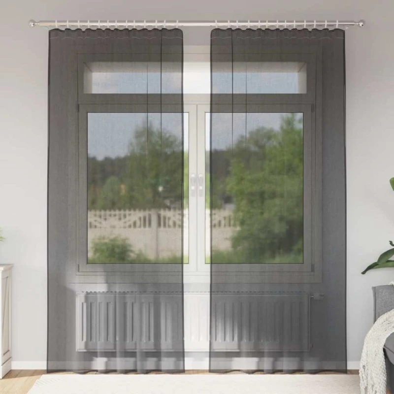 vidaXL Voile-gardiner med stanglommer 2 stk. sort 140 x 225 cm