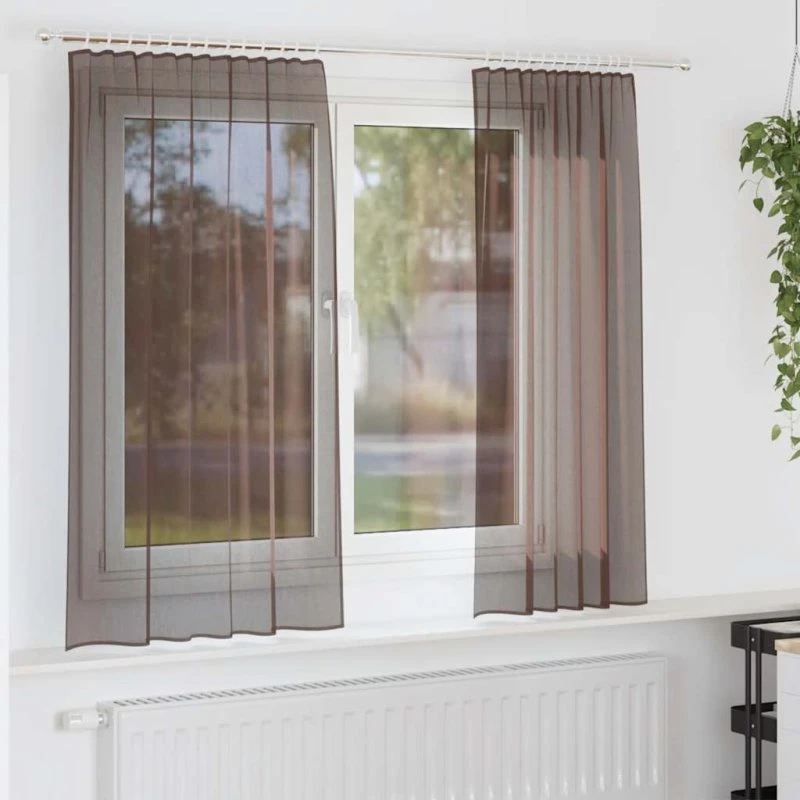 vidaXL Voile-Gardiner med Stanglommer 2 stk. Brun 140 x 140 cm