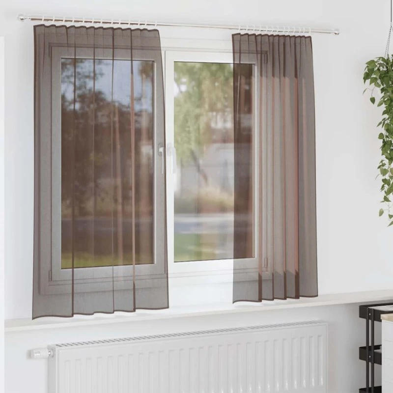 vidaXL Voile-Gardiner med Stanglommer 2 stk. Brun 140 x 175 cm