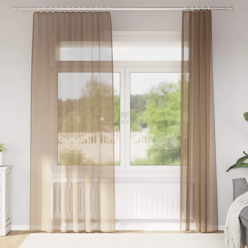 vidaXL Voile-gardiner med stanglommer 2 stk lysebrun