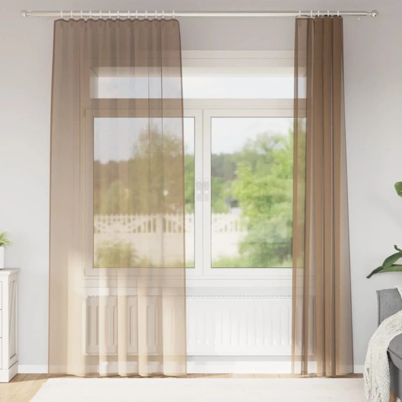 vidaXL Voile-gardiner med stanglommer 2 stk lysebrun