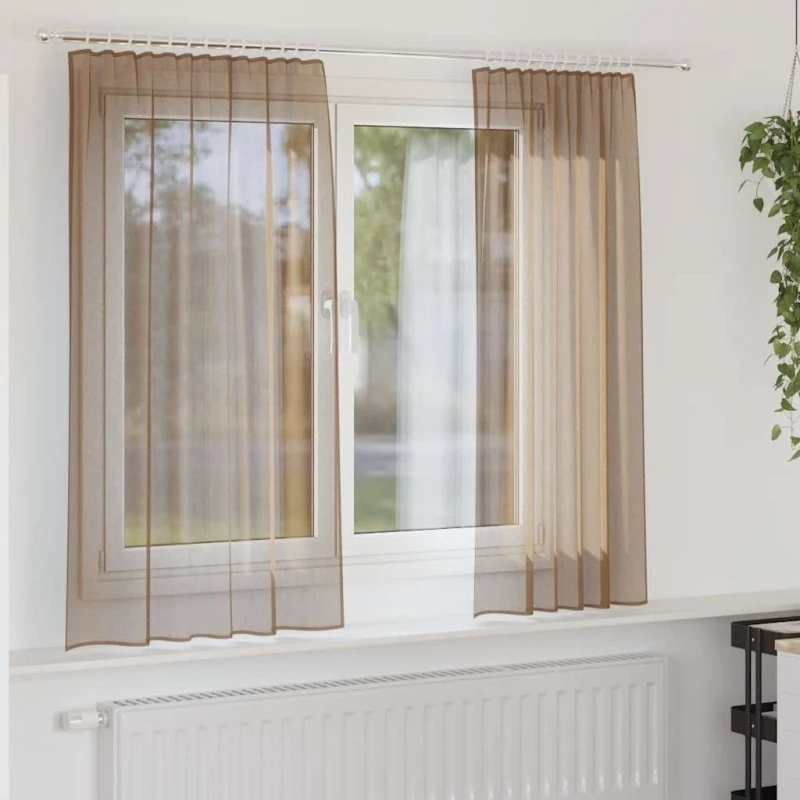 vidaXL Voile-gardiner med stanglommer 2 stk lysebrun