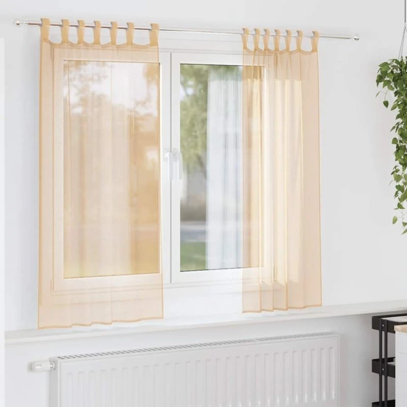 vidaXL Voile-gardiner 2 stk sandfarvet 140 x 175 cm med stanglommer