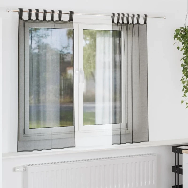 vidaXL Voile-gardiner med fane i toppen 2 stk. sort
