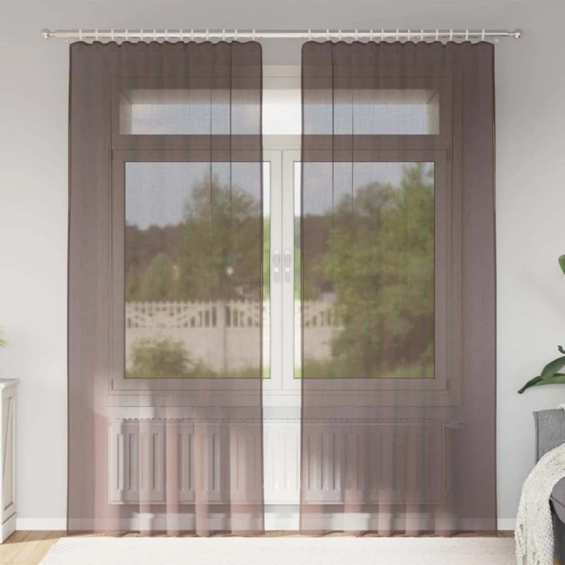 vidaXL Voile-Gardiner med Stanglommer 2 stk. Brun 140 x 225 cm