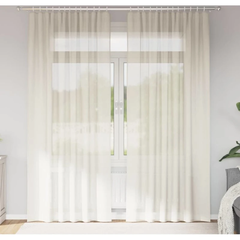 vidaXL Voile-gardiner med stanglommer 2 stk. cremefarvet