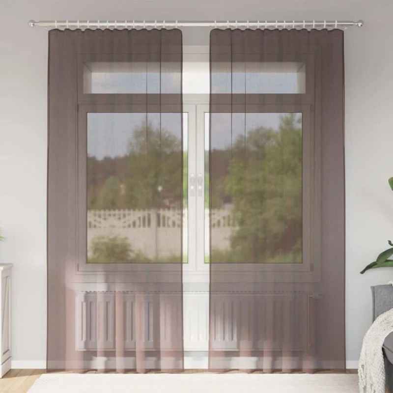 vidaXL Voile-Gardiner med Stanglommer 2 stk. Brun 140 x 245 cm