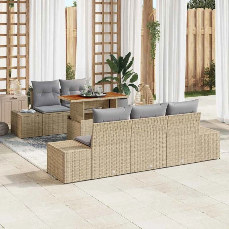 vidaXL Have Spisebordssæt 6 stk Beige og Grå 100 x 55 x 73 cm