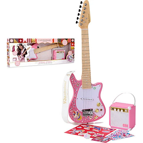Fao Schwarz elektrisk legeguitar lyserød med amp