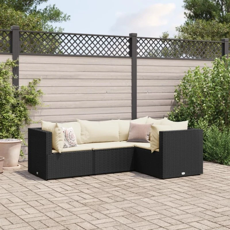 vidaXL 4-deligt loungesæt med hynder, polyrattan, sort