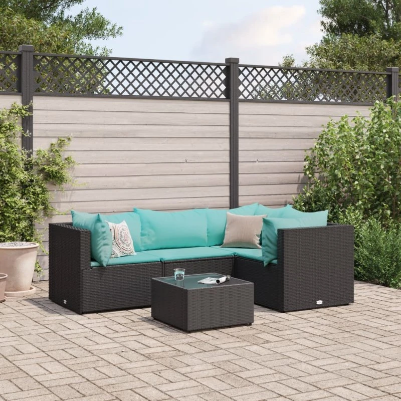 vidaXL 5-delssæt med hynder, polyrattan sort