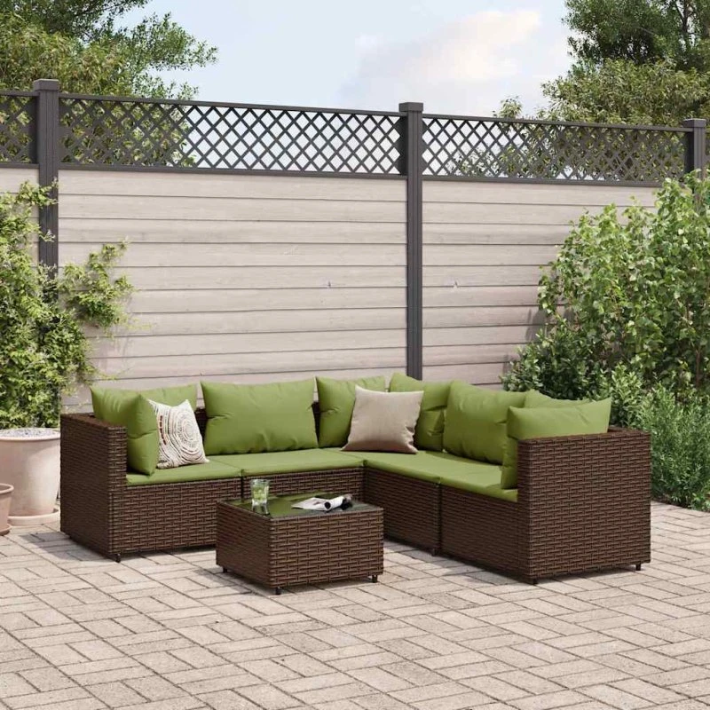 vidaXL 6-dels loungesæt med hynder i polyrattan brun