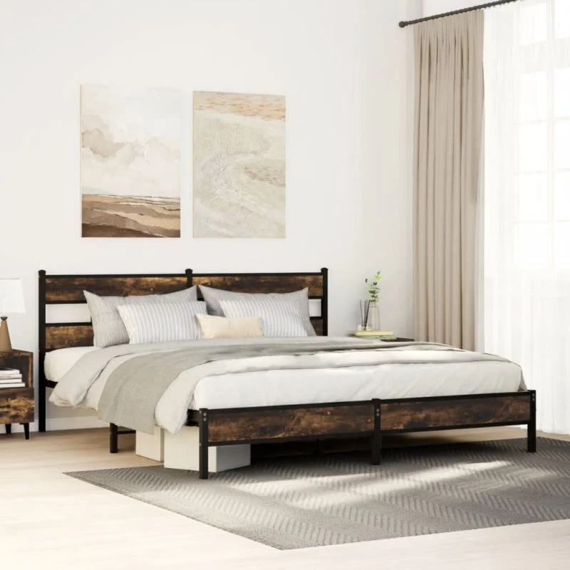 vidaXL Sengeramme 200x200 cm Metal Røget Egetræsfarve
