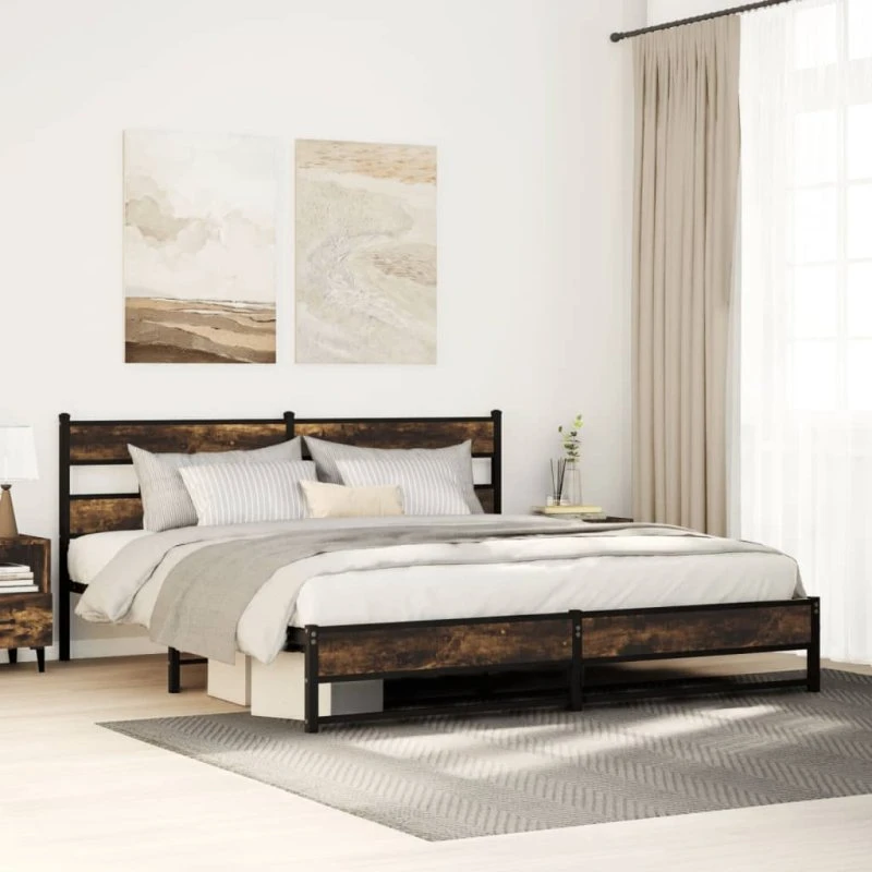 vidaXL Sengeramme 183x213 cm metal røget egetræsfarve