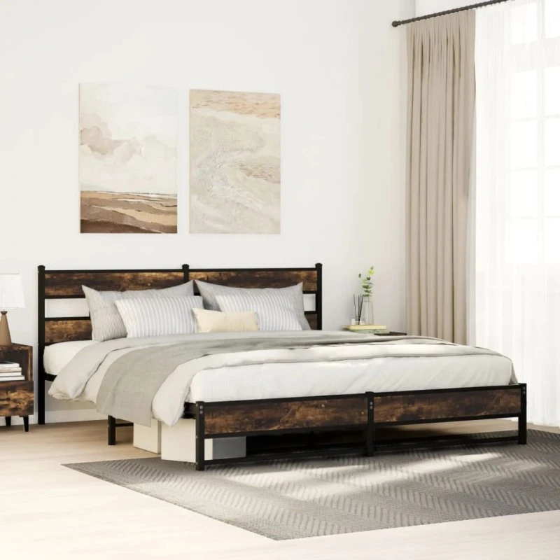 vidaXL Sengeramme 193x203 cm metal røget egetræsfarve
