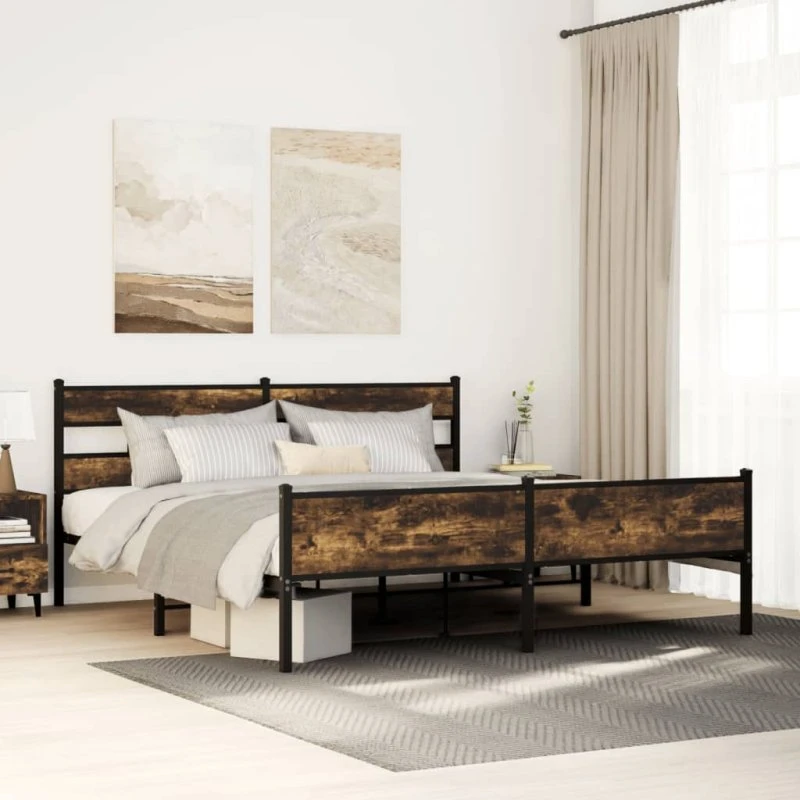 vidaXL Sengeramme 193x203 cm metal røget egetræsfarve