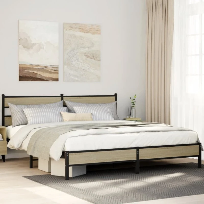 vidaXL Sengeramme 200x200 cm Metal Sonoma-Eg