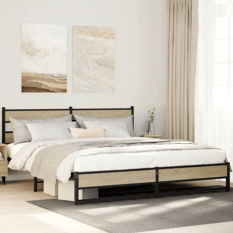 vidaXL Sengeramme 200x200 cm Metal Sonoma-Eg