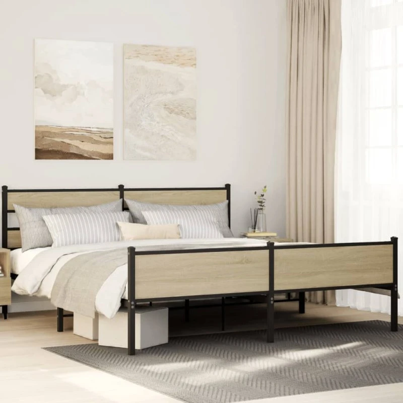 vidaXL Sengeramme 183x213 cm Metal Sonoma-Eg