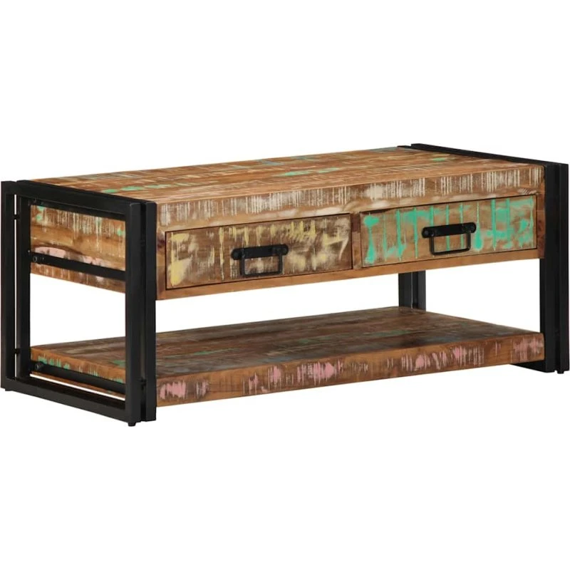 vidaXL sofabord 90x50x38 cm massivt genbrugstræ flerfarvet