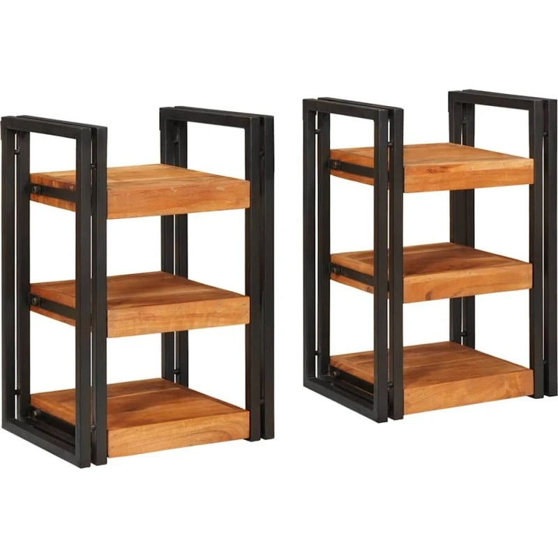 vidaXL Sengebord 2 stk, Brun og Sort, 38 x 33 x 58 cm, Massivt Træ Akacie