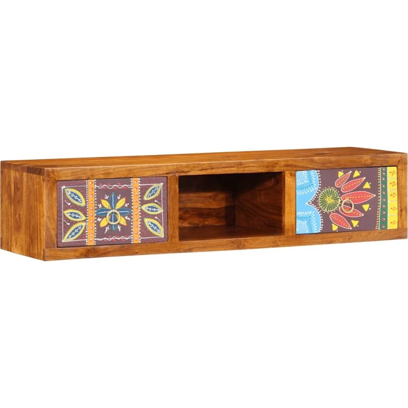 vidaXL Væghængt TV-Skab 100x30x22 cm, Massivt Akacietræ, Flerfarvet