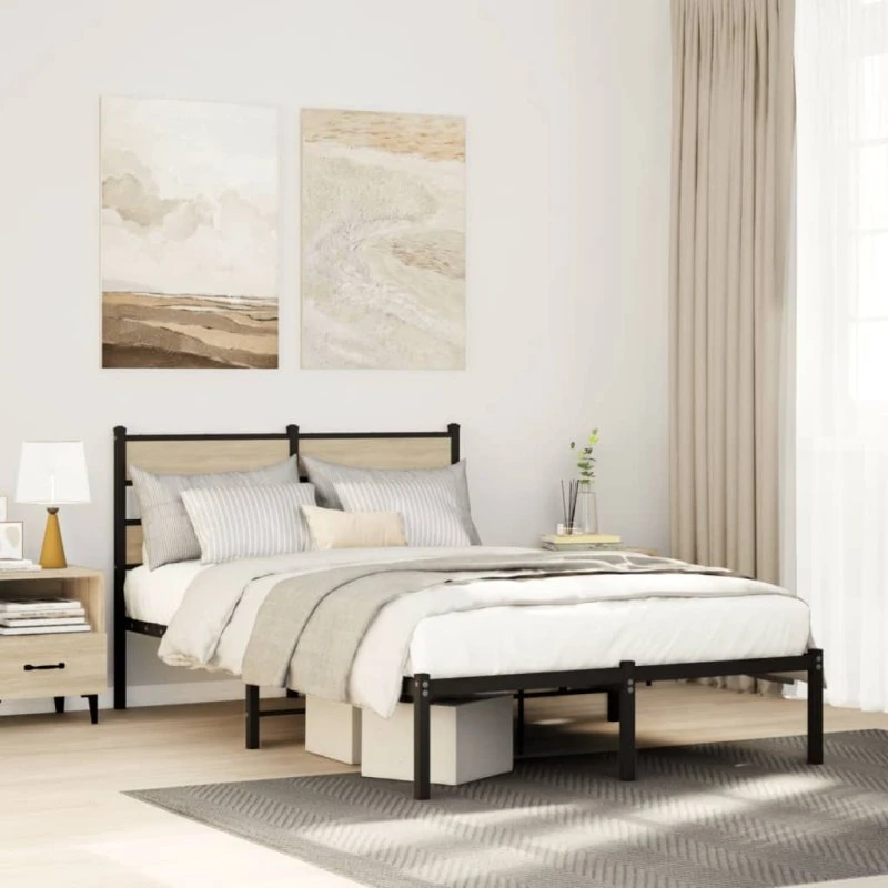 vidaXL Sengeramme 120x200 cm Metal Sonoma-Eg med Hovedgærde