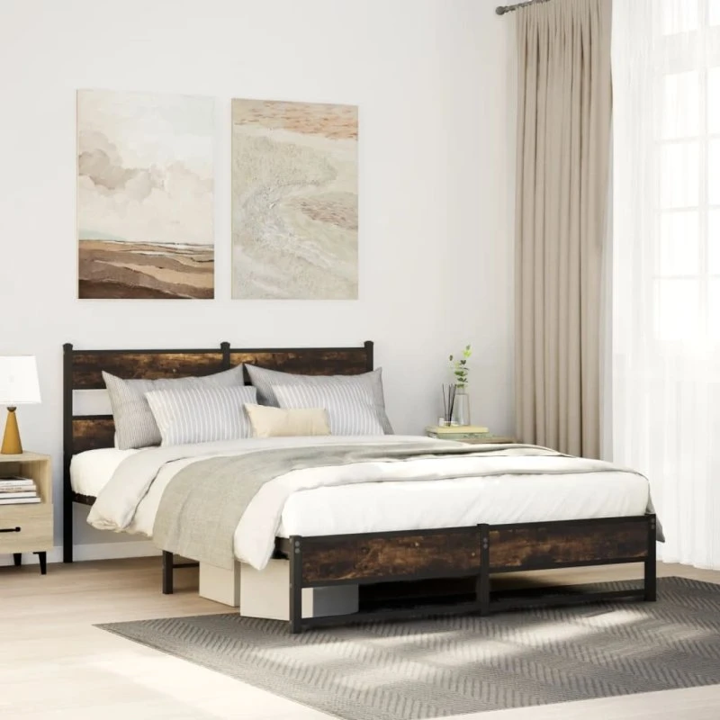 vidaXL Sengeramme 140x190 cm metal røget egetræsfarve