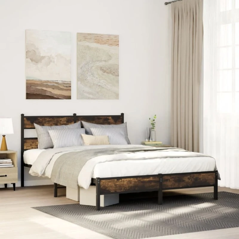 vidaXL Sengeramme 100x190 cm Metal Røget Eg