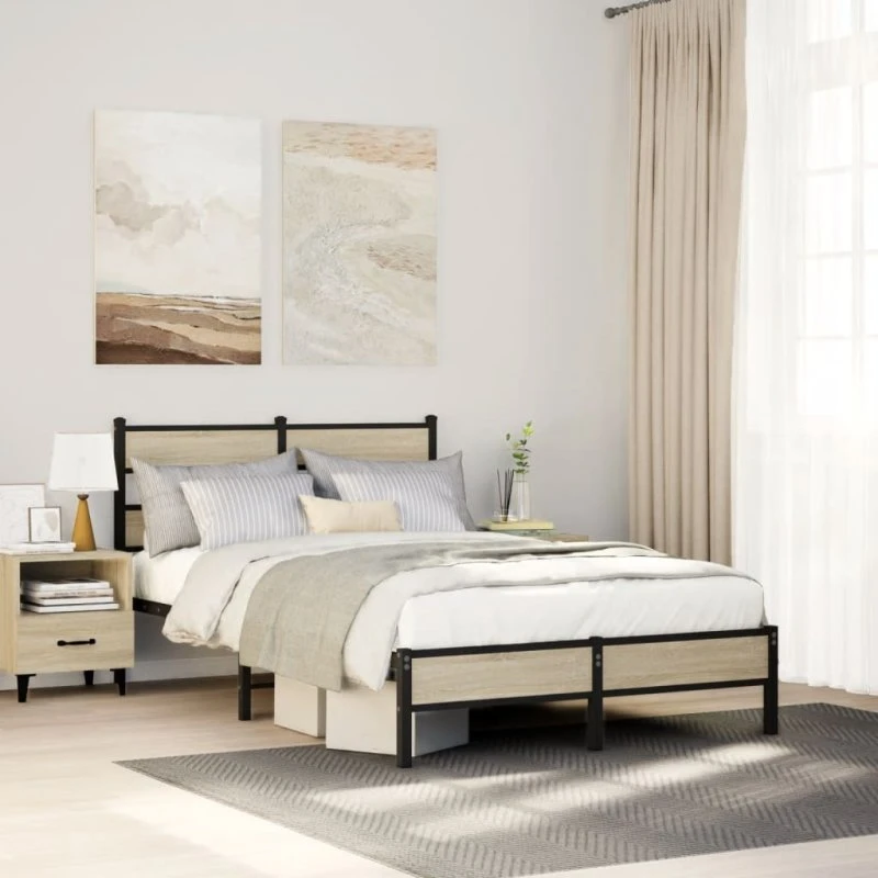 vidaXL Sengeramme 120x190 cm Metal Sonoma-Eg uden Madras