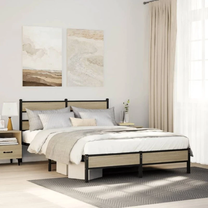 vidaXL Sengeramme 137x190 cm Metal Sonoma-Eg uden madras