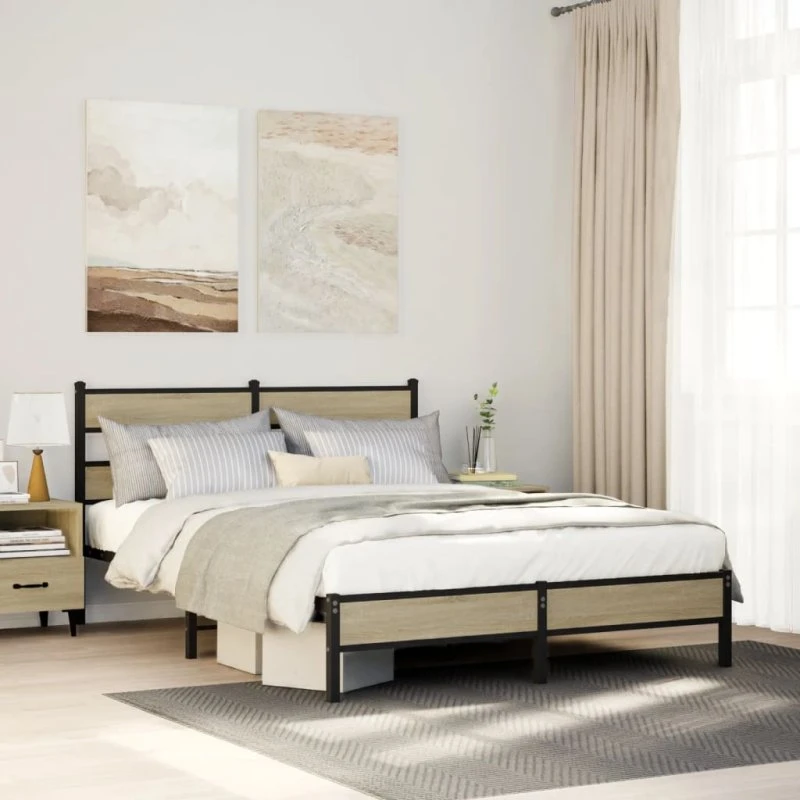 vidaXL Sengeramme 140x200 cm Metal Sonoma-Eg uden Madras