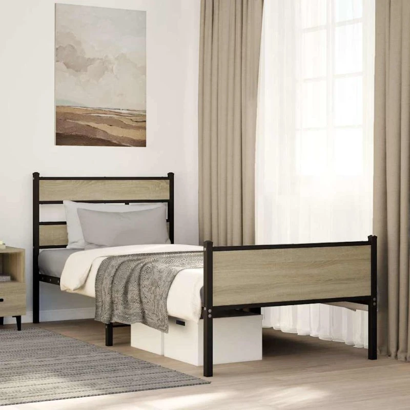 vidaXL Sengeramme 90x200 cm Metal Sonoma-Eg uden Madras