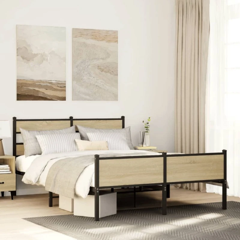 vidaXL Sengeramme 140x190 cm Metal Sonoma-Eg uden Madras
