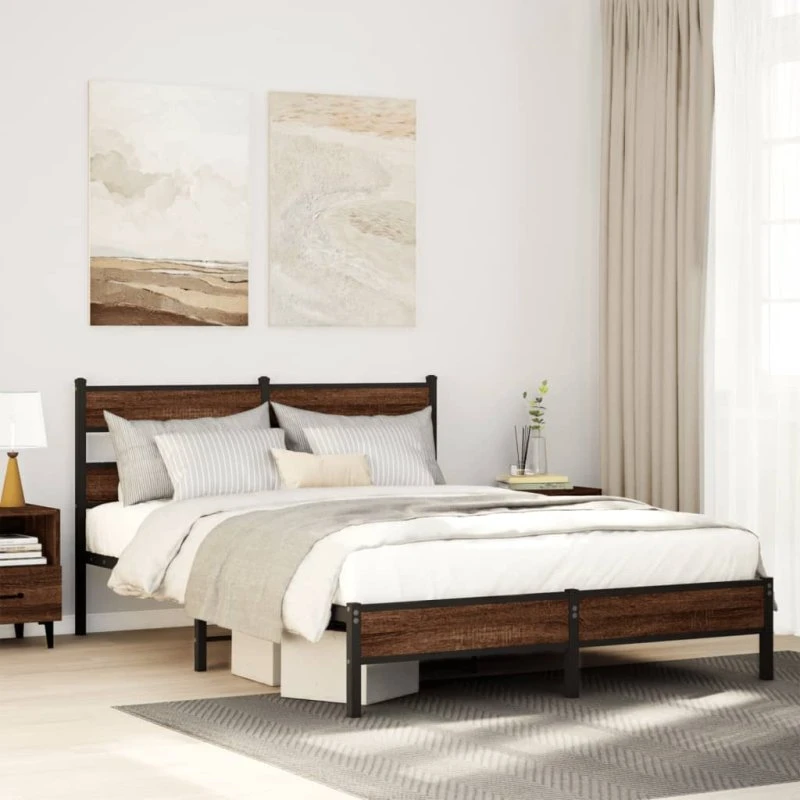 vidaXL Sengeramme 137x190 cm Metal Brun Eg