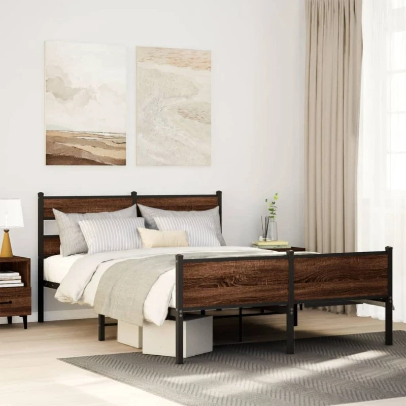 vidaXL Sengeramme 137x190 cm Metal Brun Eg