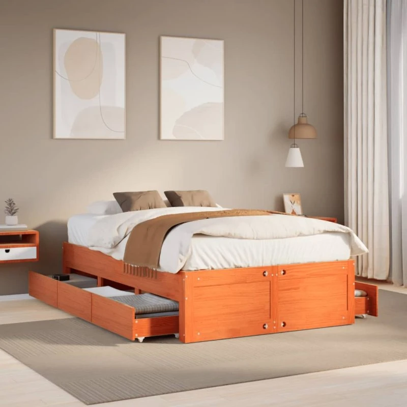 vidaXL Sengeramme m. skuffer 120x190 cm brun