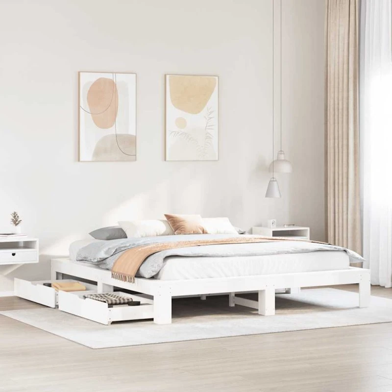 vidaXL sengeramme 200x200 cm massivt fyrretræ hvid
