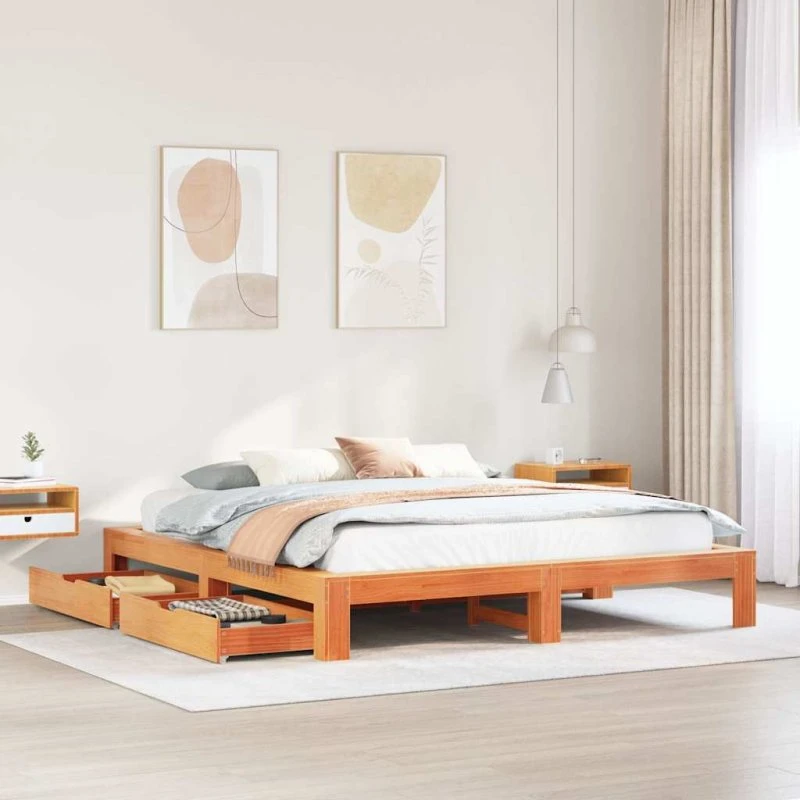 vidaXL Sengeramme 200x200 cm massivt fyrretræ gyldenbrun