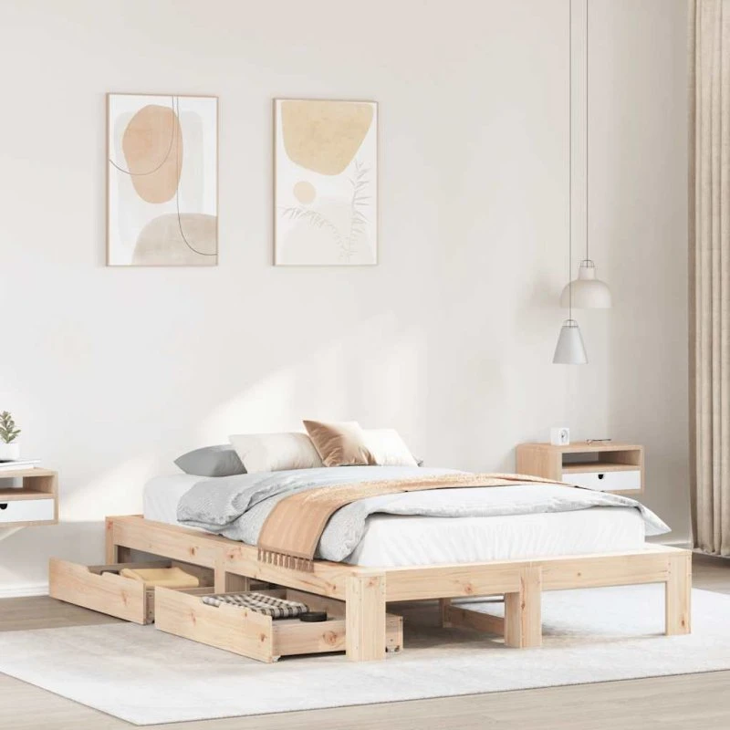 vidaXL Sengeramme 120x190 cm massivt fyrretræ med skuffer
