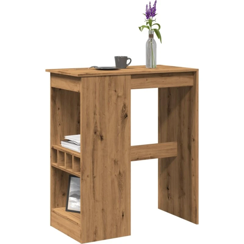 vidaXL barbord 90x47,5x103,5 cm med vinholdere, konstrueret træ
