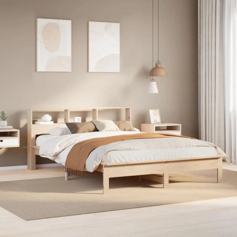 vidaXL Seng med Reol 120x190 cm, Massivt Fyrretræ, Naturfarvet