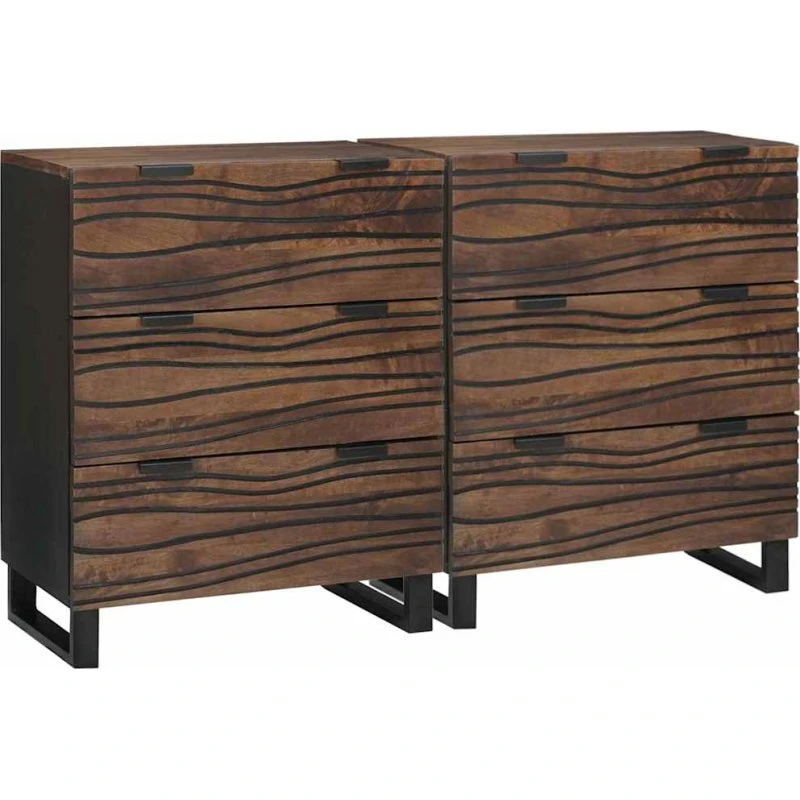 vidaXL Sidetabel Sæt 2 pcs Brun 60 x 33,5 x 75 cm Massivt Mangotræ
