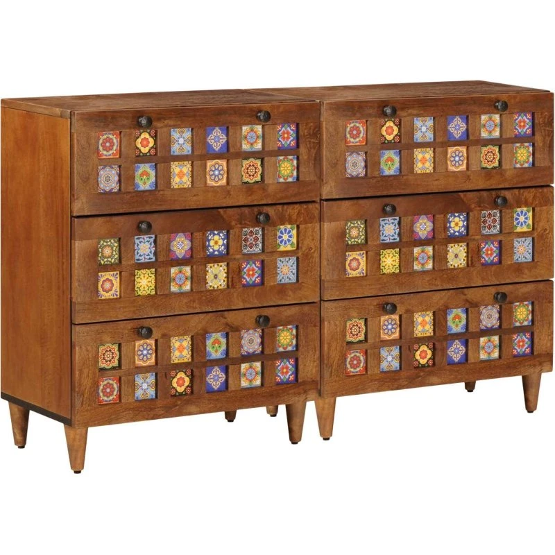 Valnød Sidebord 2 stk, 60 x 33,5 x 75 cm, Massivt mangotræ