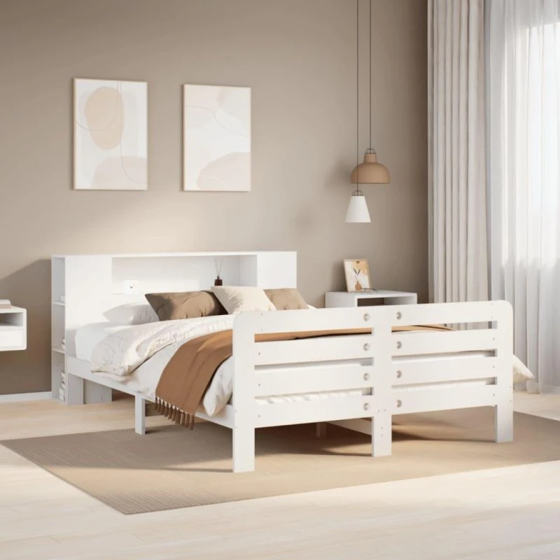 vidaXL Sengeramme 160x200 cm i massivt fyrretræ, hvid