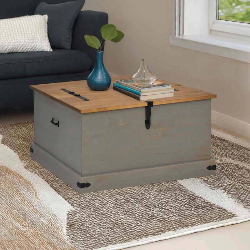 vidaXL Halden 91x91x47 cm opbevaringskiste i massivt fyrretræ grå