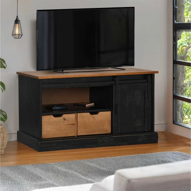 vidaXL Halden tv-bord 110x40x60 cm sort massivt træ med skydedør